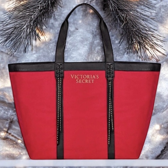 Victoria's Secret NWT Tote Bag Large Red Org $58 Holiday Christmas Beautiful! - Picture 1 of 8